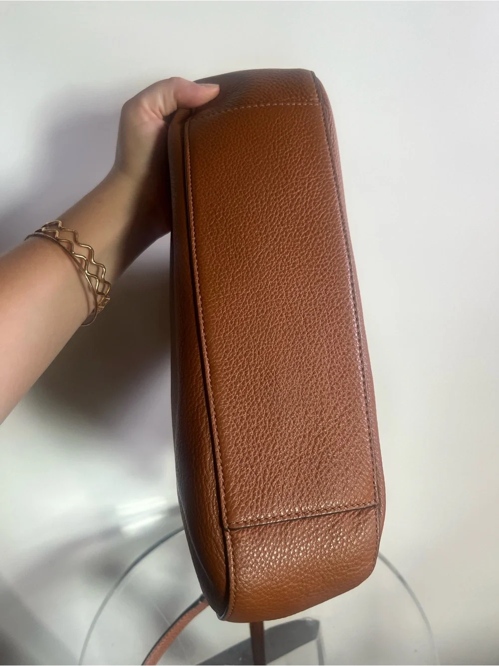 Kate Spade Genuine Pebbled Leather Hobo Shoulder Bag Cognac Brown